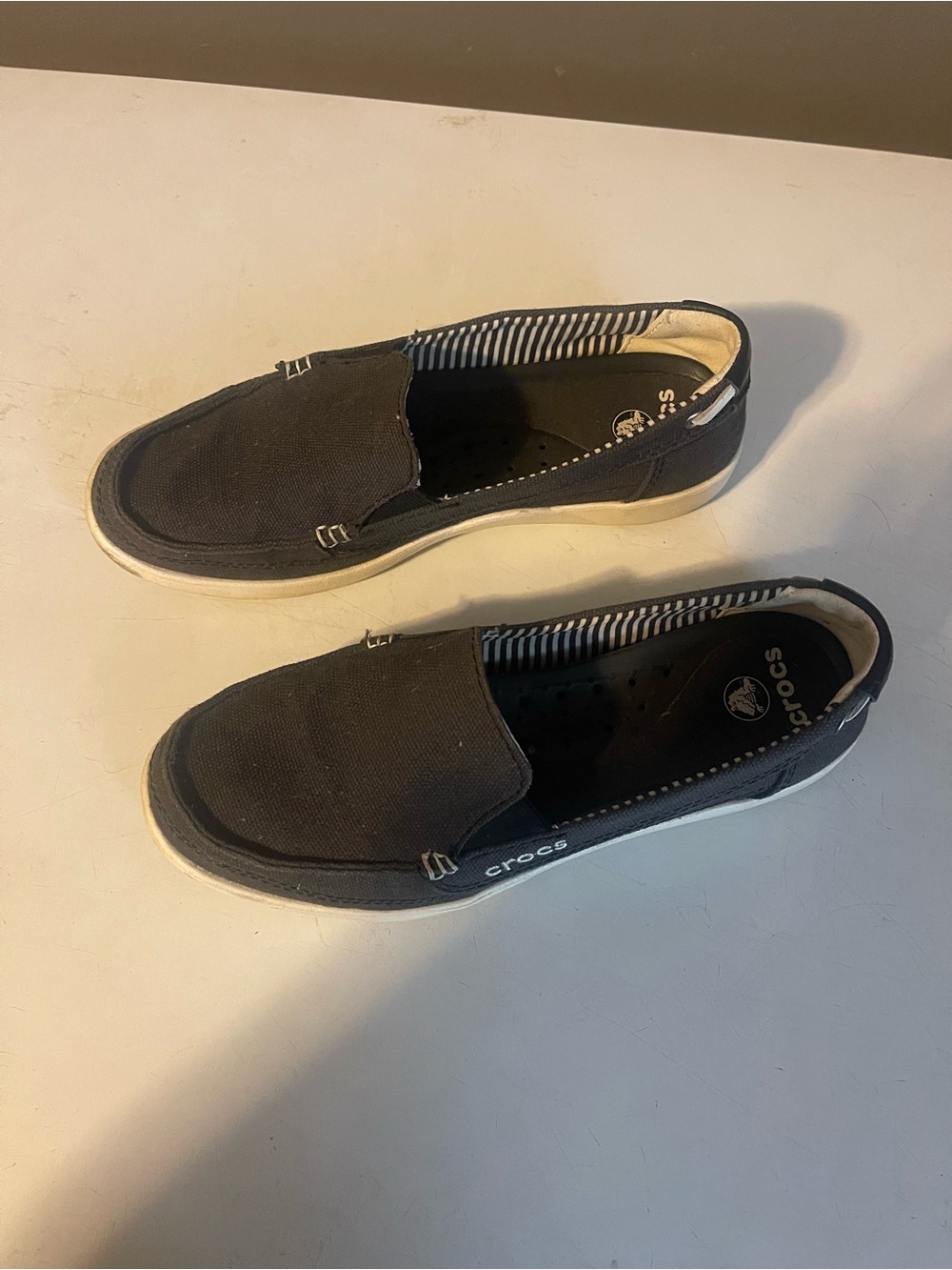 CROCS Men's Black Canvas Slip-On Loafers with White Sole